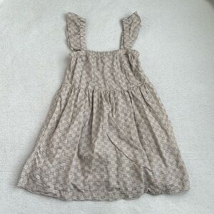 Madewell Cotton/Linen Ruffle Sleeve Dress Brown/Cream Size XS